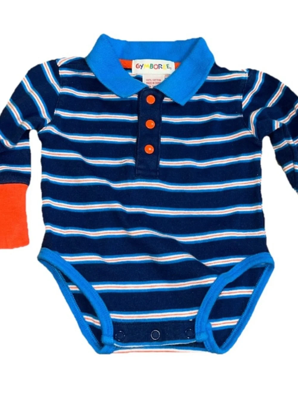 Vintage 90s Gymboree Rainbow Tag Blue And Orange Long Sleeve Polo Newborn